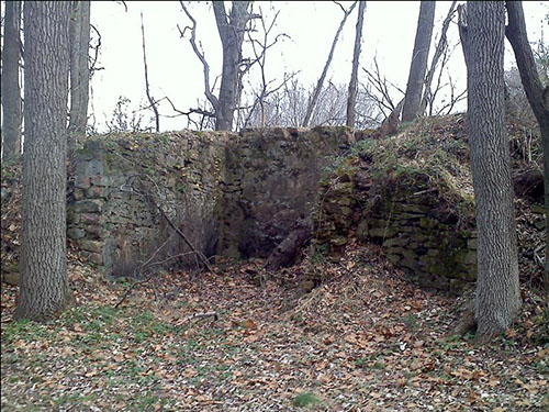 photo of 3 walls set into a hillside believed to be the remains of a barn dating to 1735-37