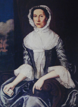 Lady Anne Diggs Keith Graeme  in black dress with white cuffs, collar and hood