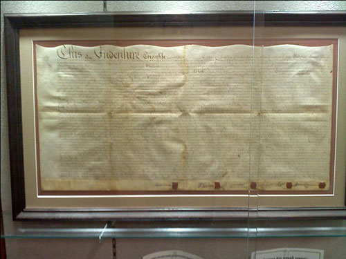 photo of Indenture on display at Horsham Library