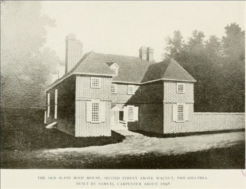 drawing of Slate House built by Samuel Carpenter